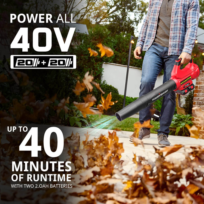 PowerSmart 450CFM Cordless Leaf Blower w/ Two 20V Battery and Charger DB2201B