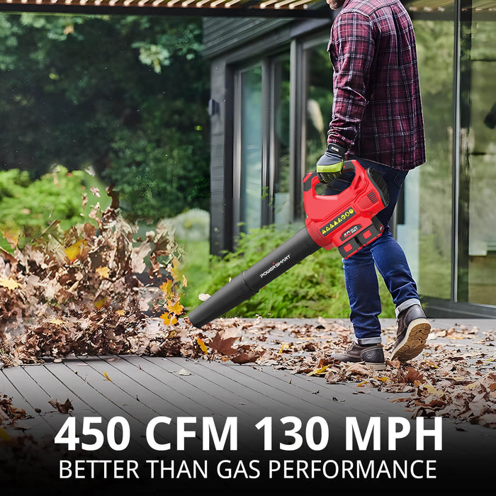 PowerSmart 450CFM Cordless Leaf Blower w/ Two 20V Battery and Charger DB2201B