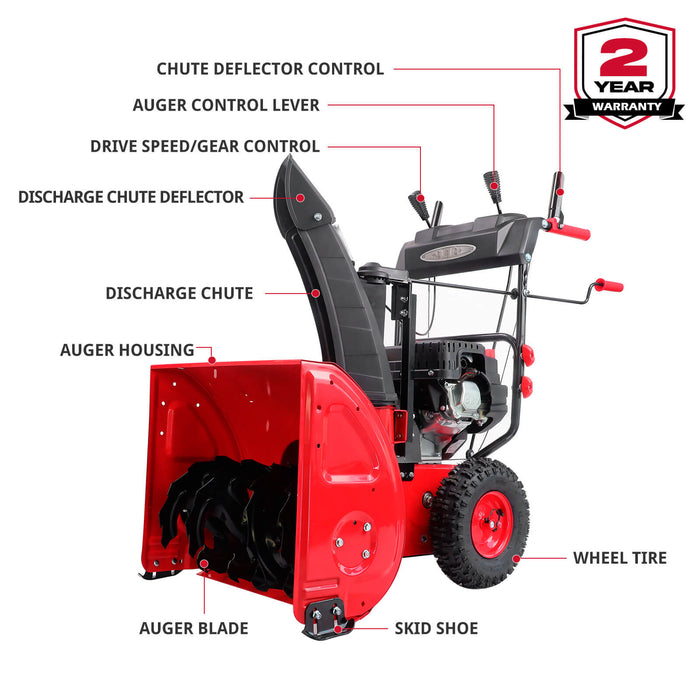 PowerSmart 24'' 212cc Two Stage Self-Propelled Gas Snow Blower w/ Electric Start & Heated Handle DB7108B
