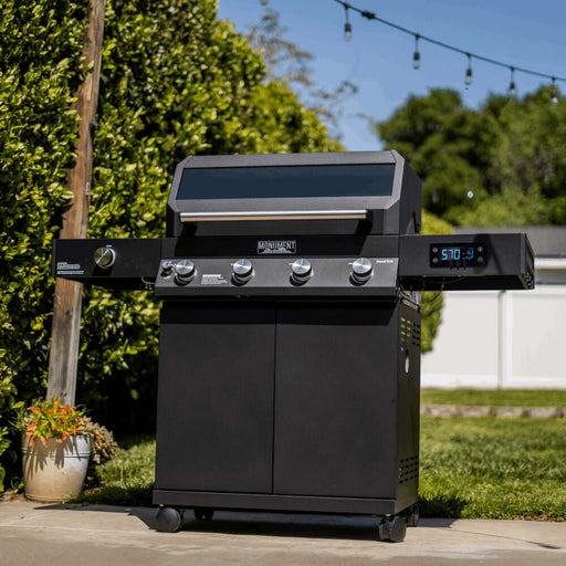 Monument Grills Denali 425 | Black Smart Tech Propane Gas Grill 4 Burner Grill - Side View
