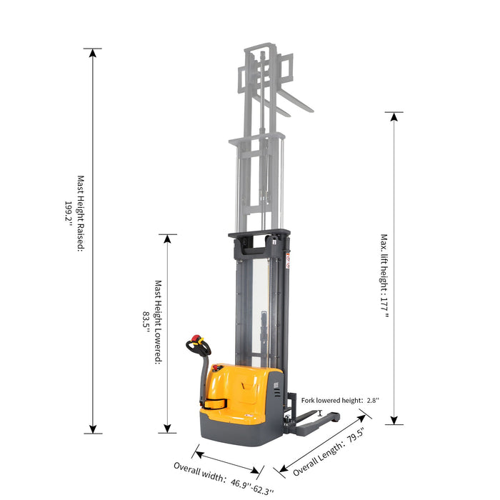 Xilin CTDR15-III-177 full electric stacker raised load view