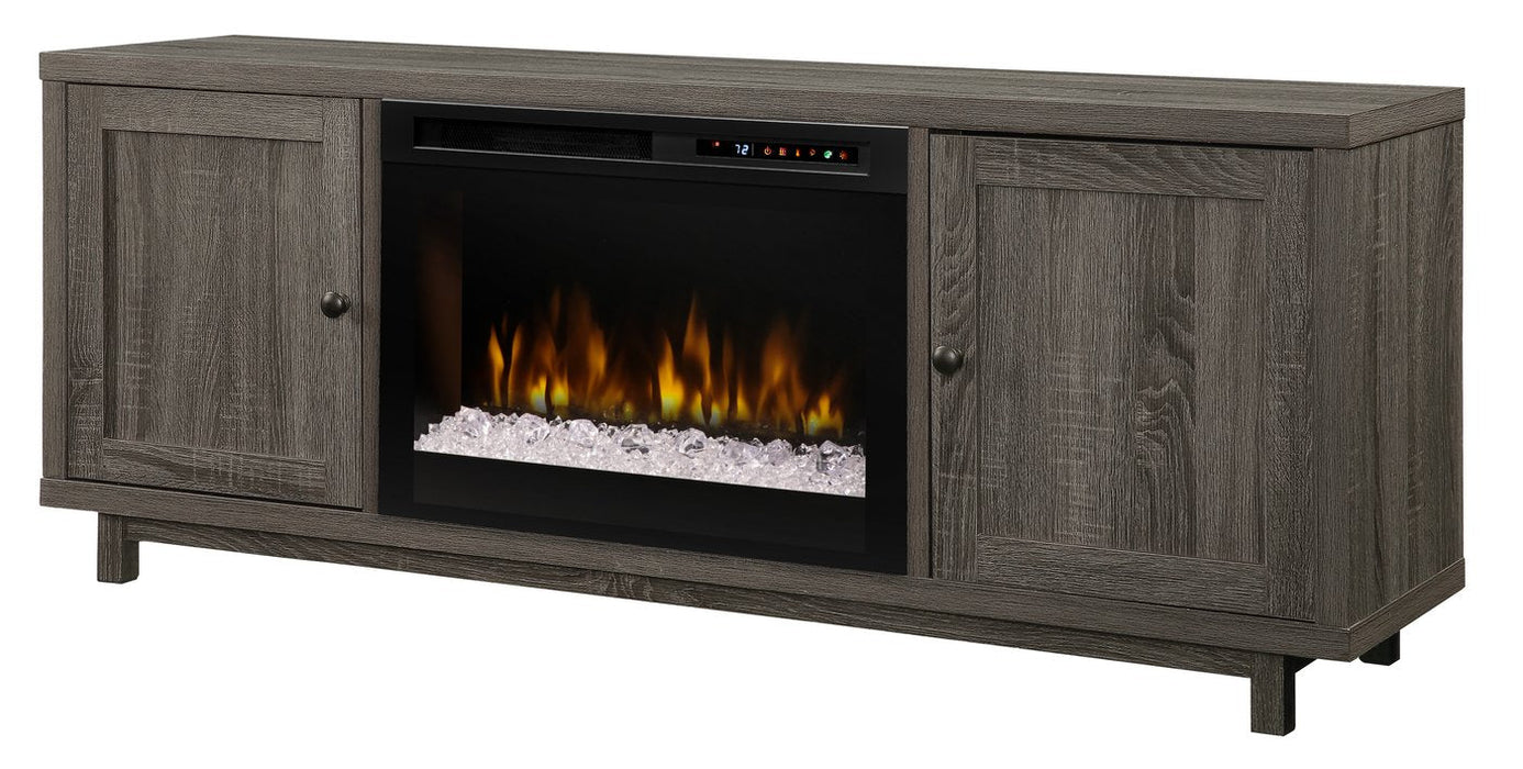 Jesse 65-Inch Electric Fireplace and Glass Ember Bed in Iron Mountain Grey with 26-Inch Media Console (GDS26G8-1908IM) - detail close-up