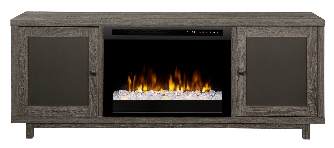 Jesse 65-Inch Electric Fireplace and Glass Ember Bed in Iron Mountain Grey with 26-Inch Media Console (GDS26G8-1908IM) - angle view
