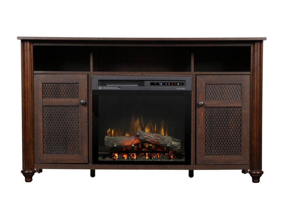 Xavier 56-Inch Electric Fireplace and Log Set in Warm Grainery Brown with 23-Inch Media Console (GDS23L8-1904GB) - front view