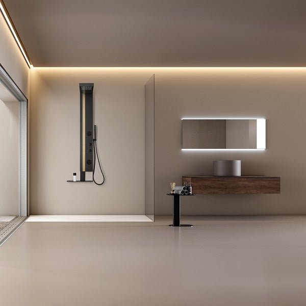 Dolce Luxury Shower Panel with Rainfall Showerhead, Body Jets, and Aromatherapy by Cascada Showers - Dimensions