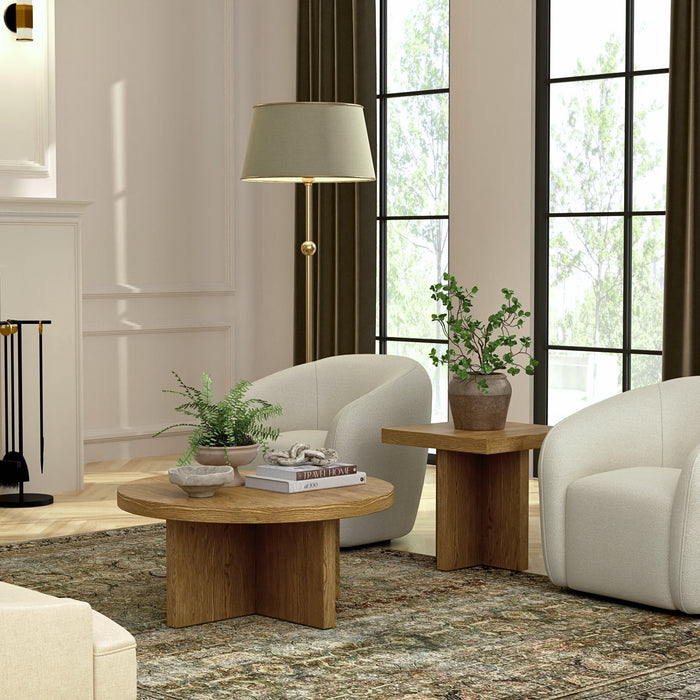 Alpine Furniture Cleo Donte Round Coffee Table, Oak