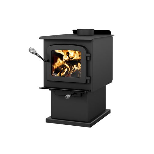 Drolet Escape 1200 N DB03183 wood stove three-quarter view from the right with door handle