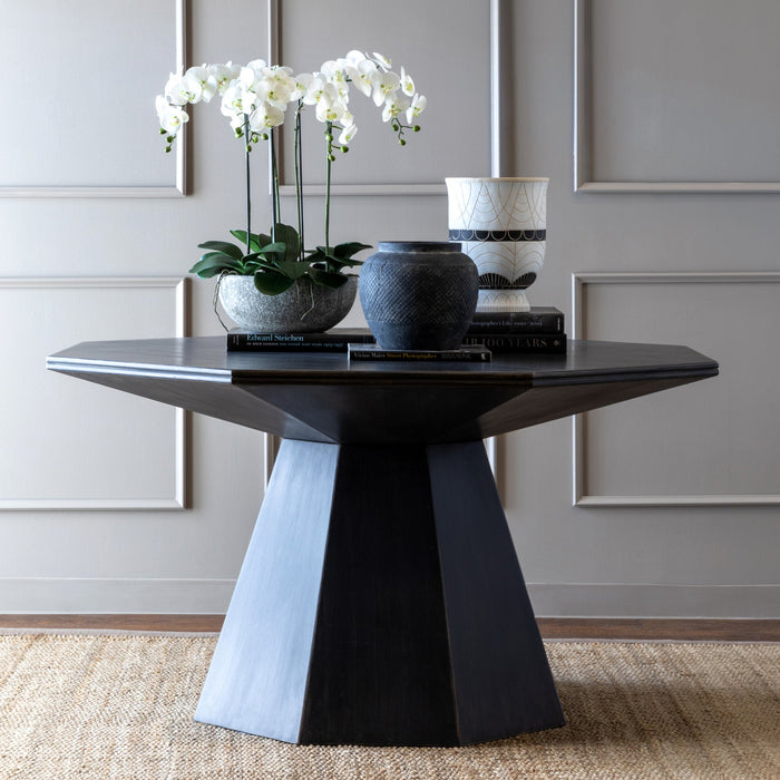 William Modern Octagonal Foyer Table in Black Stain - Unique Pine Wood Design for Maximalist Style