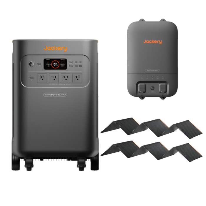 Jackery Explorer 5000 Plus Portable Power Station + Jackery Smart Home Transfer Switch + 2 × Jackery SolarSaga 500 X