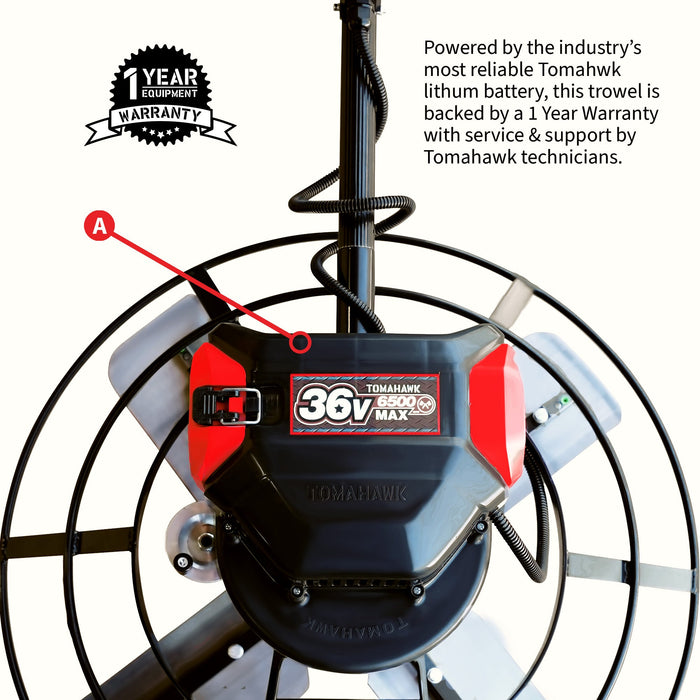 Tomahawk Power PRE ORDER: 30" Battery-Powered Portable Power Trowel with 18ft Bull Float Handle - Dimensions