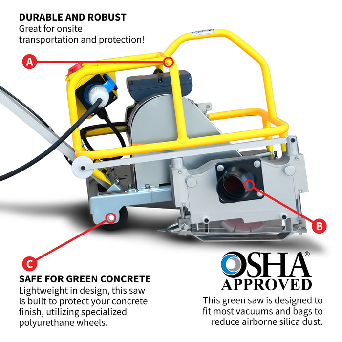 Tomahawk Power 6" Electric Early Entry Green Concrete Saw with 110V Motor - Detail View 2