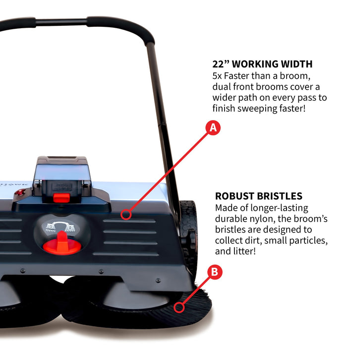 Tomahawk Power 22" Battery Powered Push Sweeper With Double Brush System 18V Lithium-Ion - Product Image 11
