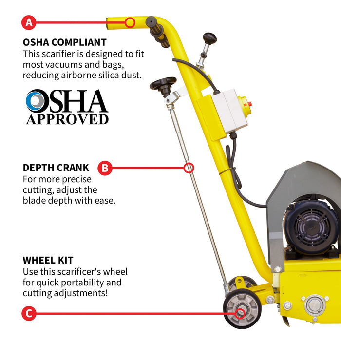 Tomahawk Power Electric 8” Concrete Scarifier Planer Grinder for Sidewalk Trip Hazard Repair, Traffic Line... - Dimensions