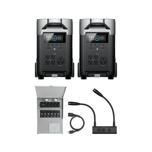 DELTA Pro 2-Pack + Double Voltage Hub + Transfer Switch - front view