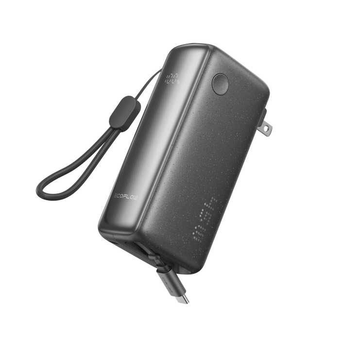 RAPID 3-in-1 Power Bank (10K, 45W, Retractable Cable & AC Plug) - front view
