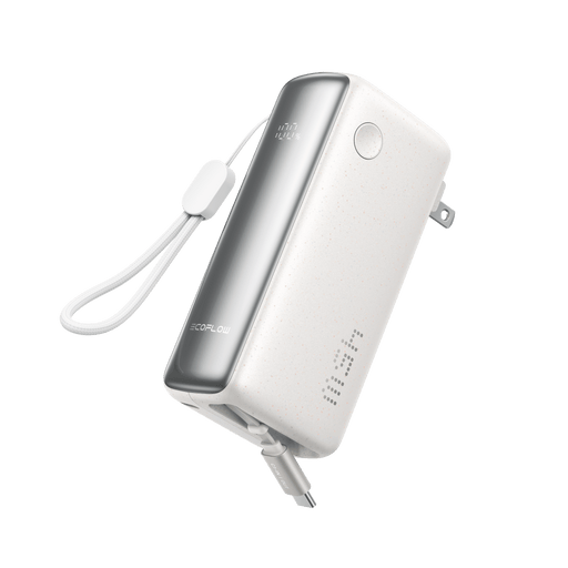 RAPID 3-in-1 Power Bank (10K, 45W, Retractable Cable & AC Plug) - angled view