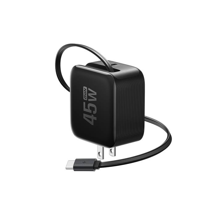 RAPID Charger (45W, Retractable Cable, GaN) - angled view