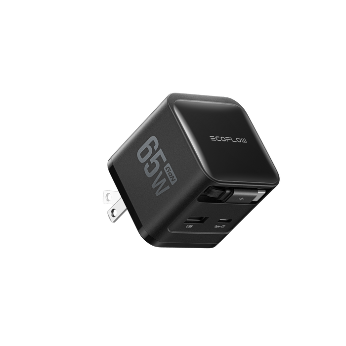 RAPID Charger (65W, Retractable Cable, GaN) - front view
