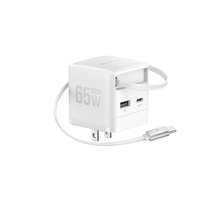 RAPID Charger (65W, Retractable Cable, GaN) - in use