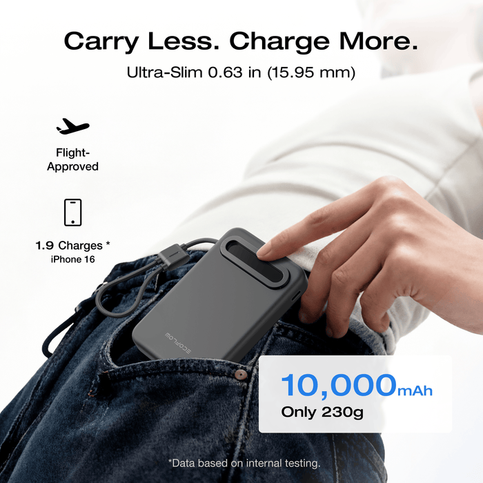 RAPID Mag Qi2.2 Magnetic Power Bank (10,000mAh, 25W, Built-in USB-C Cable) - size and scale