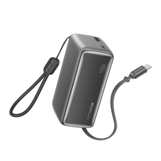 RAPID Power Bank (10K, 45W, Retractable Cable) - angled view