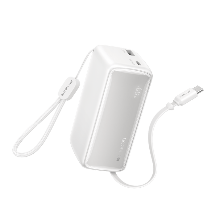 RAPID Power Bank (10K, 45W, Retractable Cable) - front view