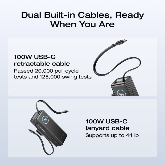 RAPID Power Bank (25,000mAh, 170W, 100W Built-In and Retractable Cables) - detail view