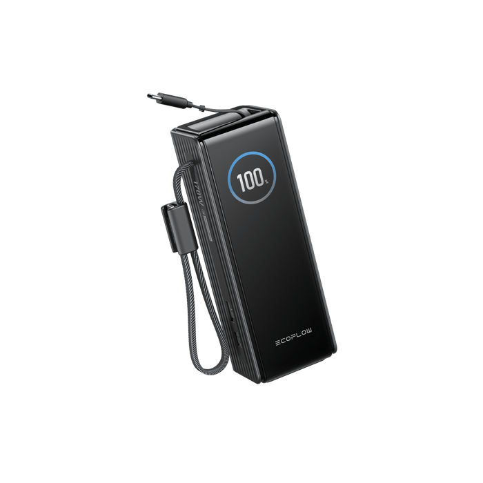 RAPID Power Bank (25K, 170W, 100W Built-In and Retractable Cables) + 100W Charger - ports and outputs