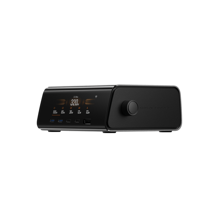 RAPID Pro Desktop Charger (320W, 5 Ports, GaN) - angled view