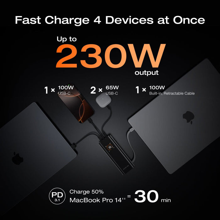 RAPID Pro Power Bank(20,000mAh, 230W, 100W Built-in Cable) - angled view