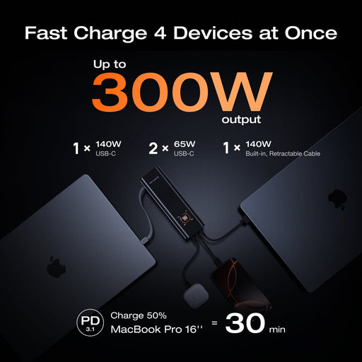 RAPID Pro Power Bank (27,650mAh, 300W, 140W Built-in Cable) - angled view