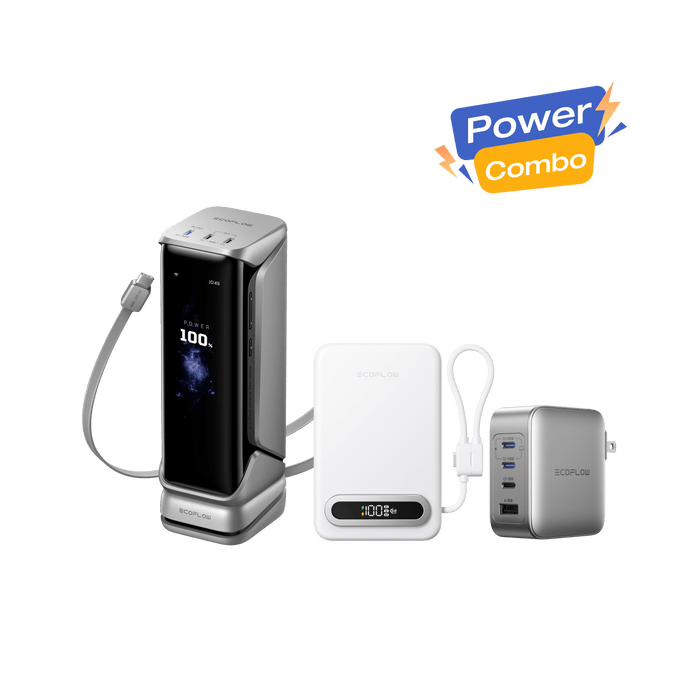 RAPID Pro Power Bank + RAPID Mag Qi2.2 Power Bank + 140W Charger - angled view