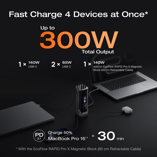 RAPID Pro X Power Bank (27,650mAh, 300W) - angled view