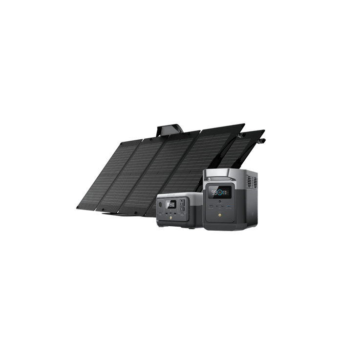 DELTA mini + EcoFlow RIVER 2 + 2 x 110W Portable Solar Panels - front view