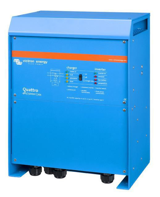 Victron Quattro 48/5000 - 48V Input - 5000VA Output 120V - 70A Charger - Transfer Switch - Front right view of Victron Quattro 48/5000 
