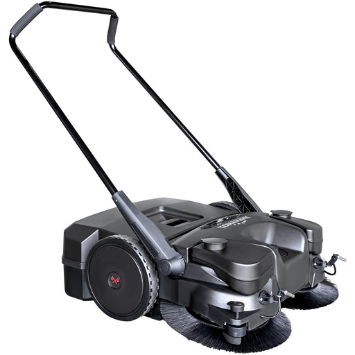 30" Battery Powered Push Sweeper with Triple Power Brooms Electric Drive and Dust Suppression Sprayer - front view
