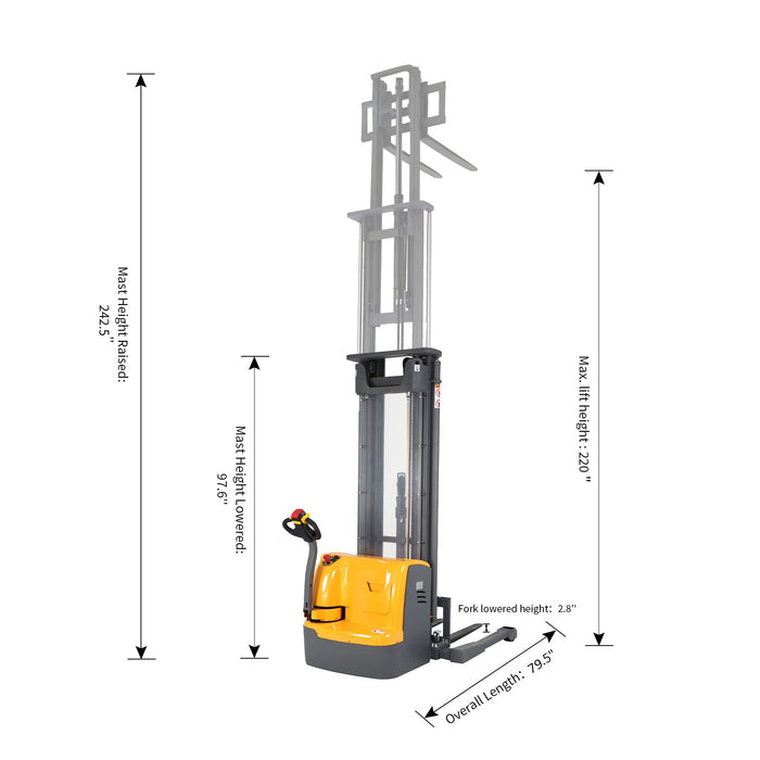 Xilin CTDR15-III-220 full electric stacker dimensions and capacity diagram