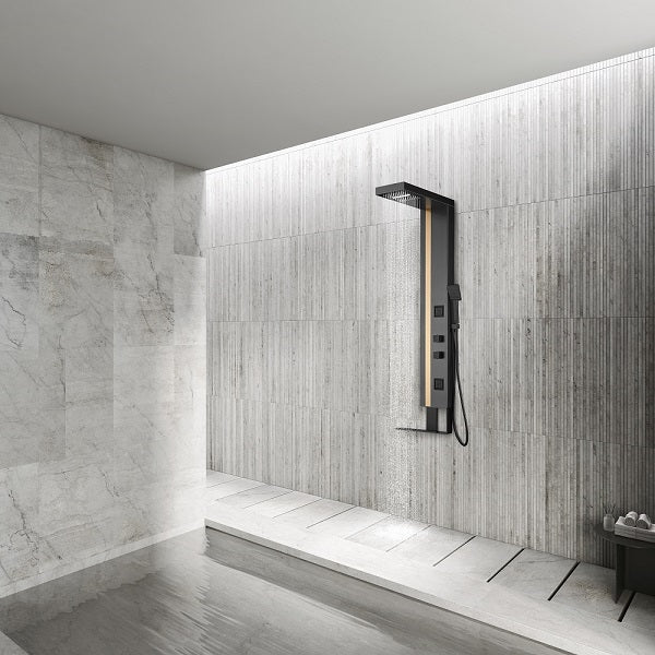 Eleganti All-in-One Shower Panel with Rain Showerhead, Body Jets, and Chromotherapy by Cascada Showers