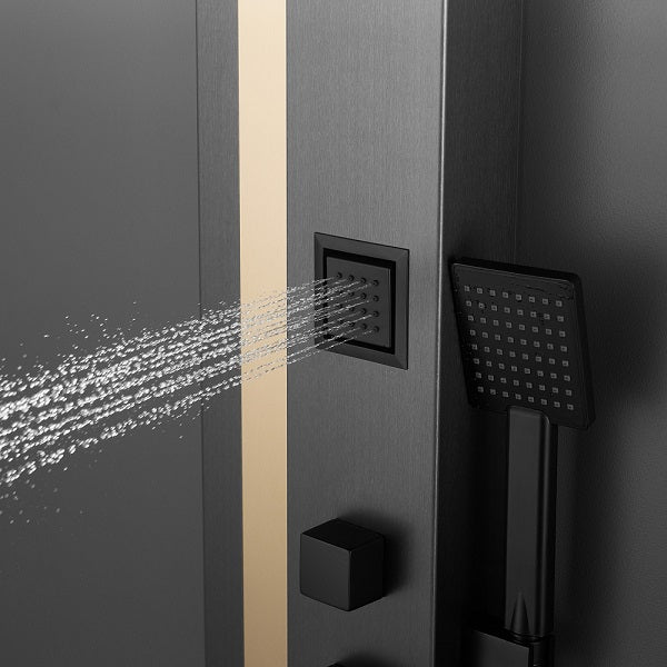 Eleganti All-in-One Shower Panel with Rain Showerhead, Body Jets, and Chromotherapy by Cascada Showers - Dimensions
