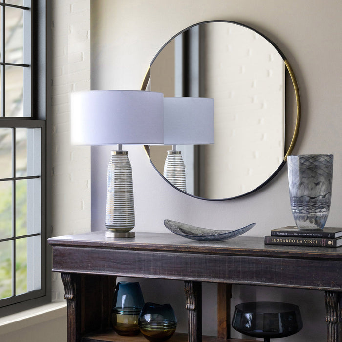 Park Hill Collection Clark Geometric Round Mirror with Antique Gold Rim - Elevate Your Modern Home Décor Today!