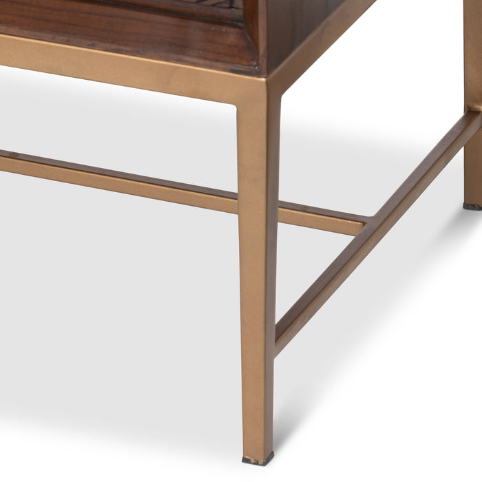 Addison Faux Bois Tall Cabinet - Elegant Walnut Beechwood Design with Antique Brass Accents