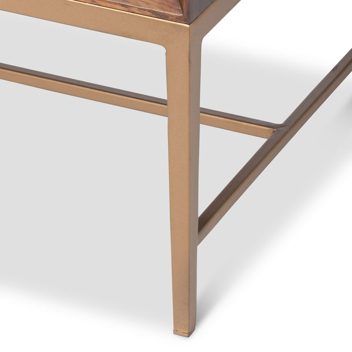 Addison Faux Bois 2-Drawer Chest in Walnut with Antique Brass Hardware - Stylish Storage Solution