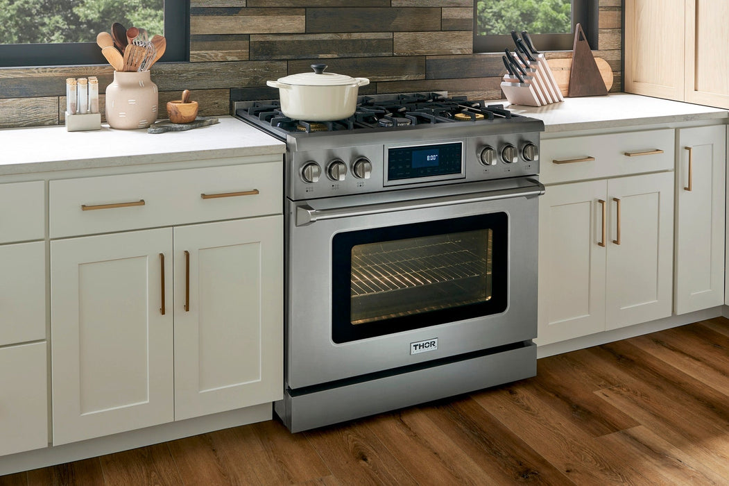 Thor Kitchen 36" Gas Range with 6.0 Cu. Ft. Self-Cleaning Oven, Air Fryer, Tilt Panel in Stainless Steel (TRG3601) Thor Kitchen