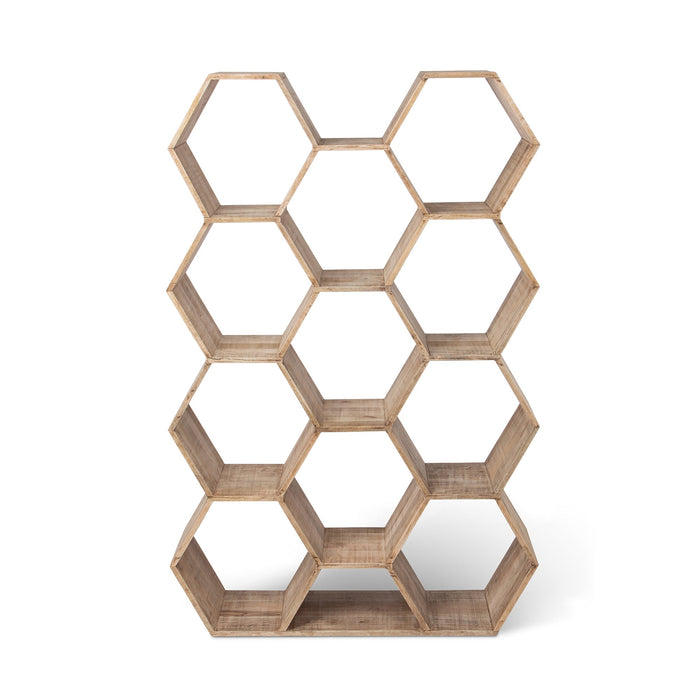Park Hill Collection Honeycomb Wooden Etagere - Stunning Hexagonal Shelf Display Unit for Collectibles, Natural Mango Wood Finish EFC26154