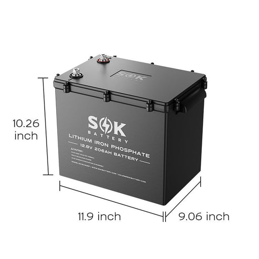 SOK SK12V206PH 12V 206Ah LiFePO4 battery - angle view
