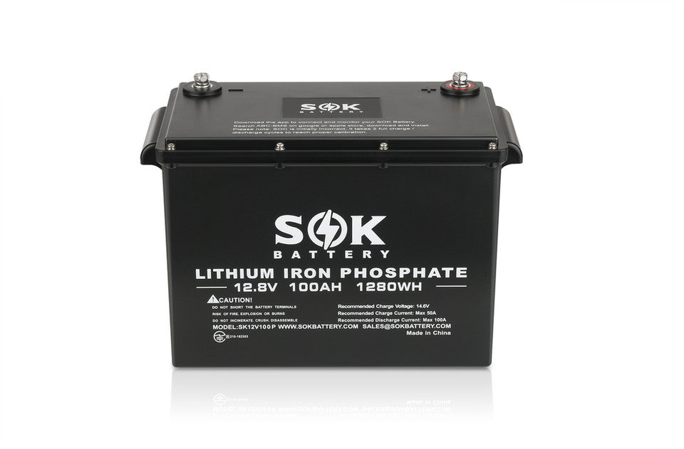 SOK SK12V100P 12V 100Ah LiFePO4 lithium battery - front view