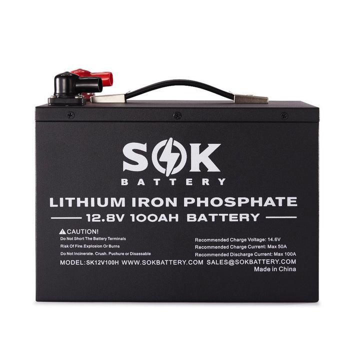 SOK SK12V100H 12V 100Ah LiFePO4 battery - terminals + ports detail