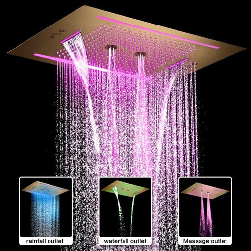 Florence 23"x31" Brushed Gold Music LED Shower System By Cascada Showers - Side View