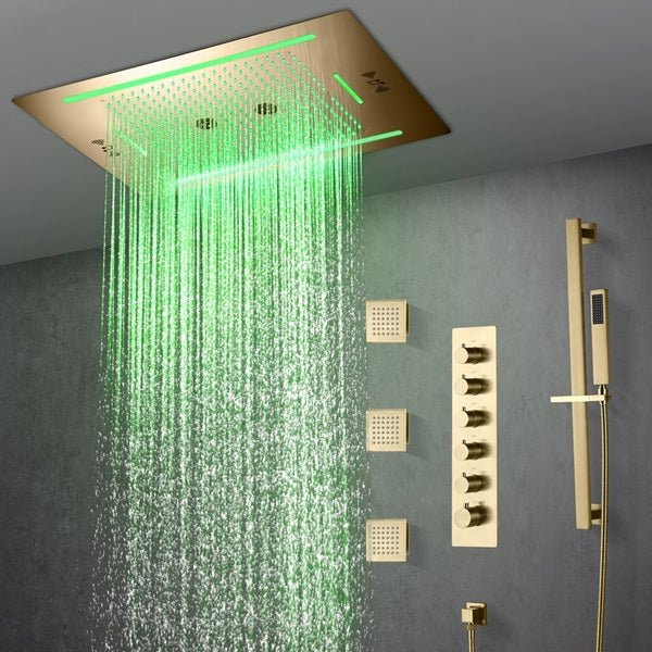 Florence 23"x31" Brushed Gold Music LED Shower System By Cascada Showers - Features
