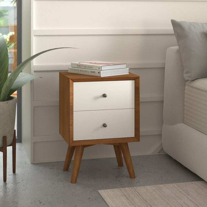 Alpine Furniture Flynn Nightstand, Chestnut/White